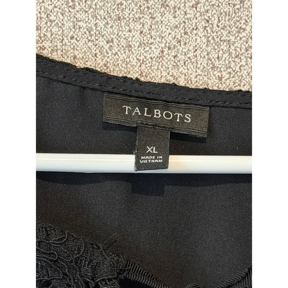 Talbots Black Lace Blouse Top XL Long Sleeve Tie Neck Elegant - Picture 2 of 7